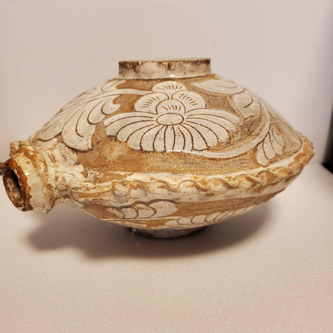 中国古玩　磁州窯　双耳扁壺　時代物唐物