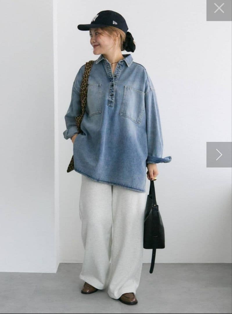 期間限定価格　ヴィンテージライクデニムチュニックシャツ　　ブルー　ピュアルセシン