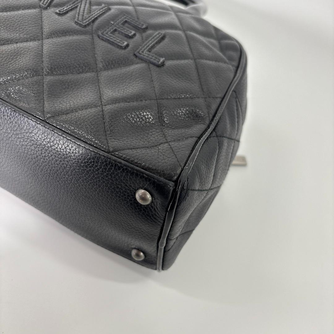 超極美品 シャネル キャビアスキン ハンドバッグ ミニボストンバッグ ブラック