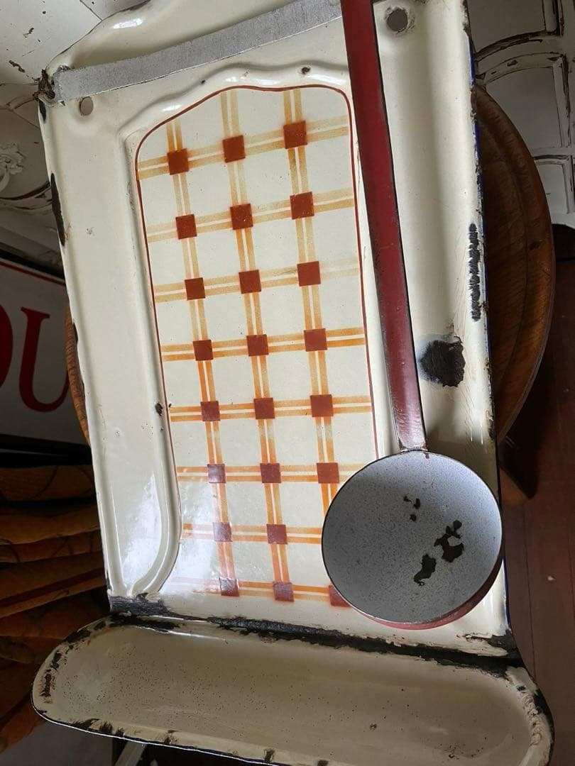 knock アンティーク　ホーロー　レードルラック　チェック柄　レードル付