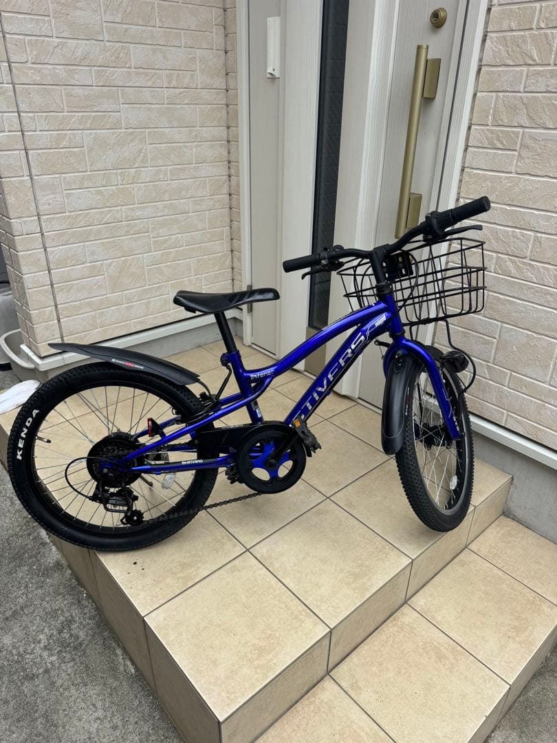 6段ギア子供用自転車 青 前面バスケット付き