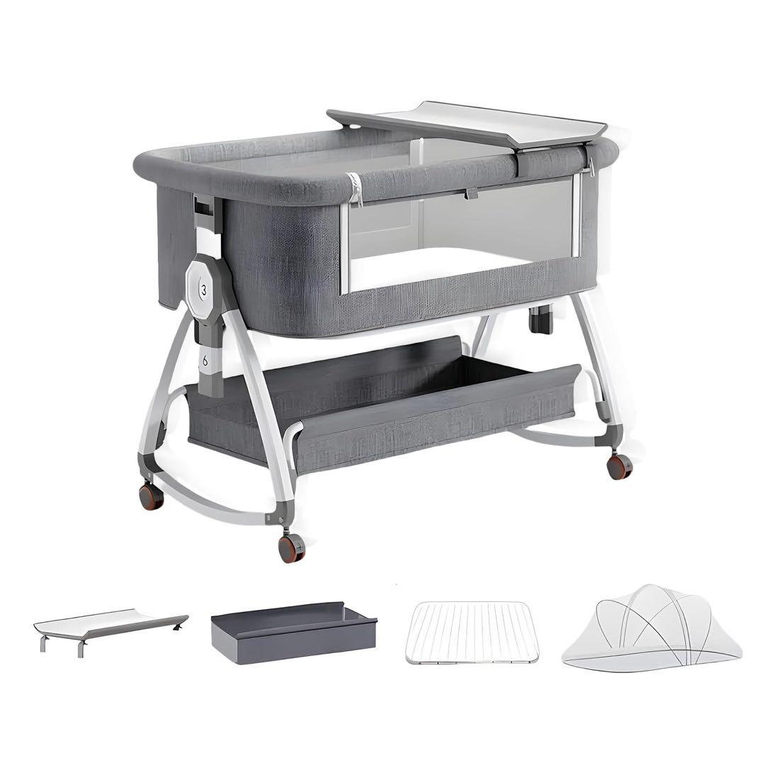 ベビーベッド 折りたたみ コンパクト収納 6段高さ調節 揺りかご機能付き