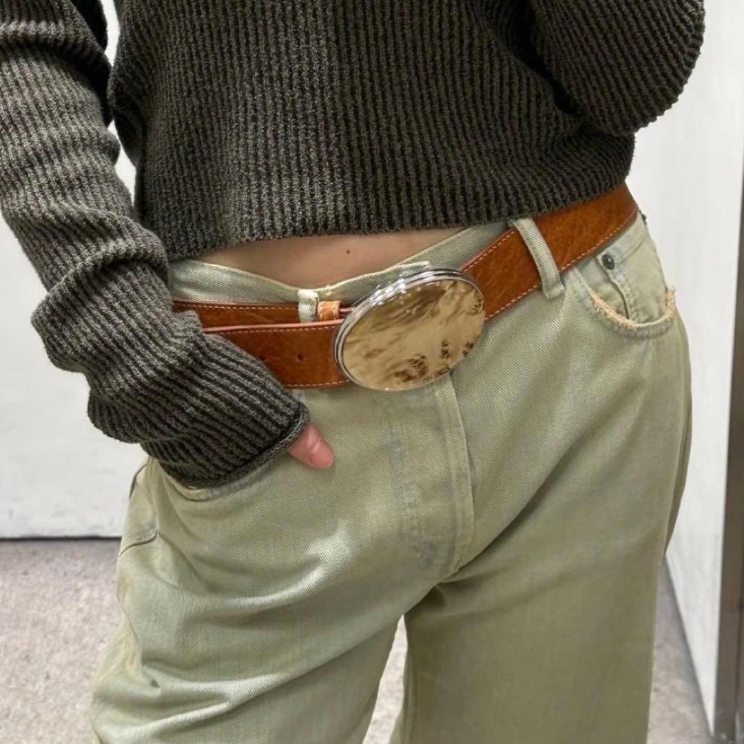 acne studios コニャックブラウン カメオバックル レザー　ベルト