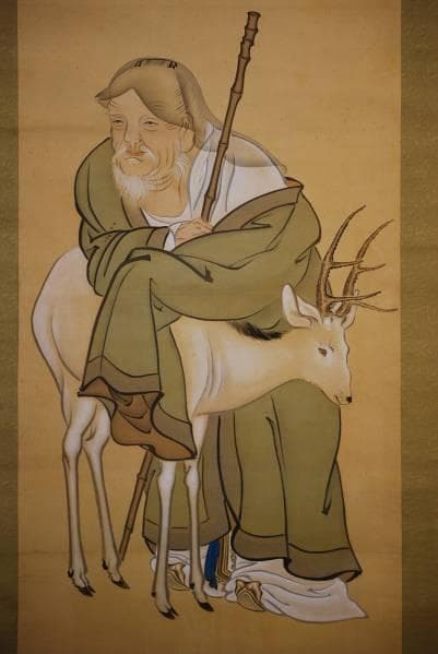 真作/竹渓/寿老図/布袋屋掛軸HC-42