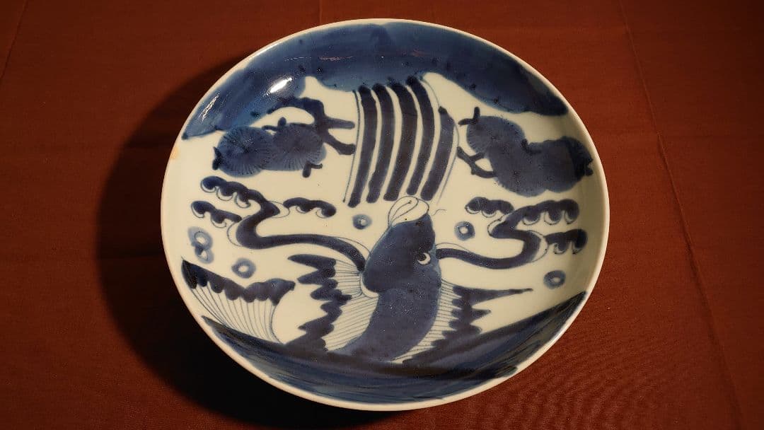 古伊万里　伊万里　古染付　染付　鯉の図　登り鯉　江戸期　大皿　１客