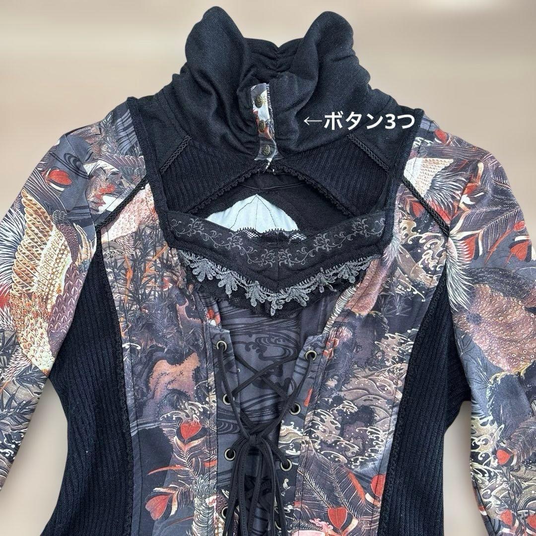 OzzOneste オッズオン オッズオネスト 和柄長袖ひざ丈ワンピース