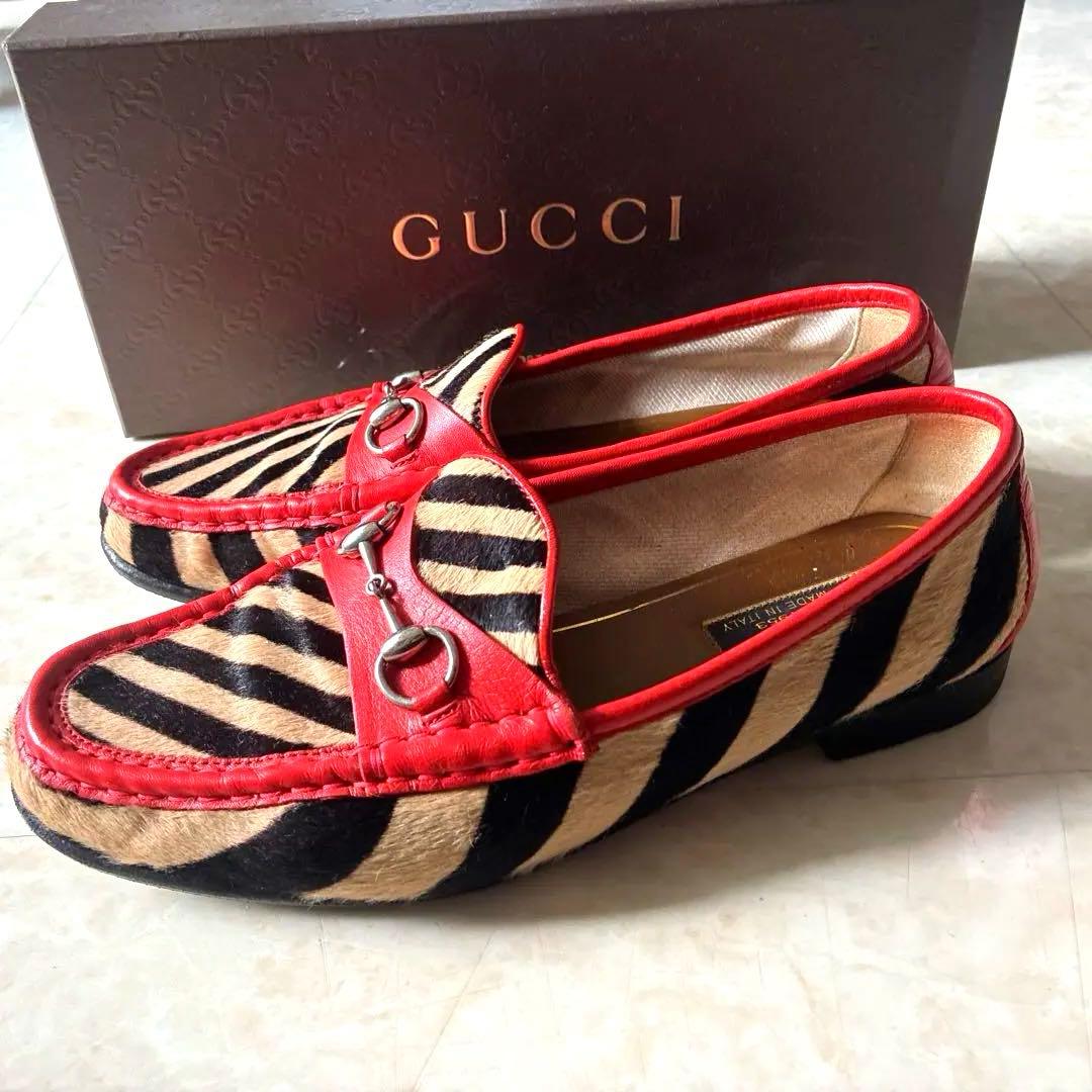 最終価格// GUCCI ハラコ ホースビットローファー 38 ゼブラ柄　正規品
