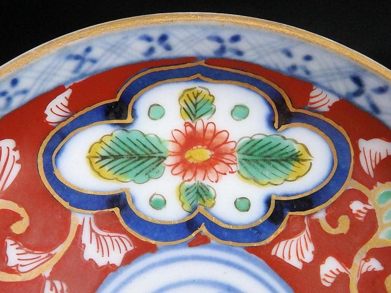 大聖寺伊万里　色絵　窓絵　菊に唐草の図　４寸皿　５客　A136A-CBe