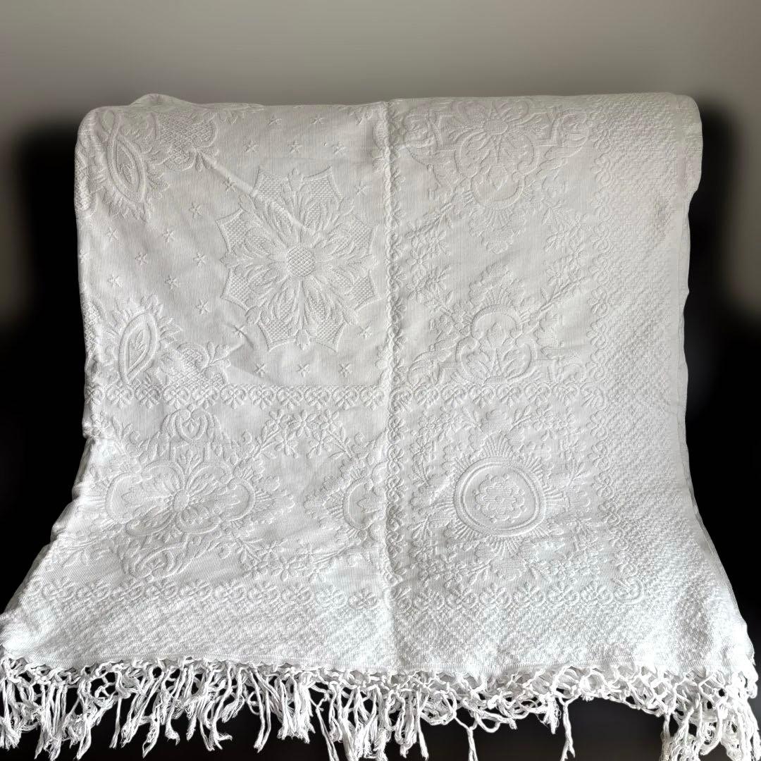 ピケ　ド　マルセイユ　ベッドスプレッド　カバー　フランスアンティーク