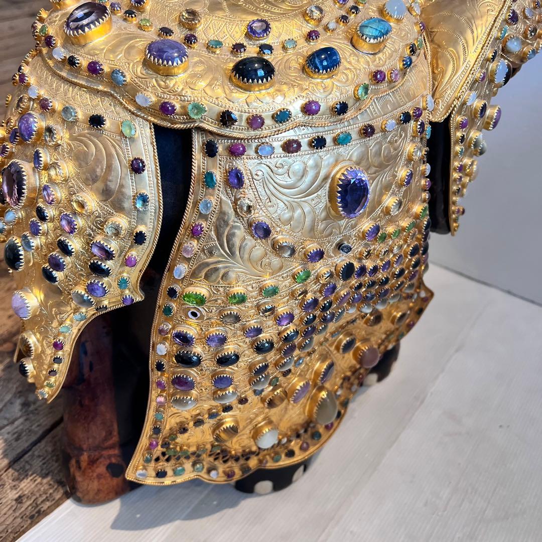 鑑定書あり　希少　中国美術 木彫 宝石飾 特大 象 置物 飾り物 インテリア