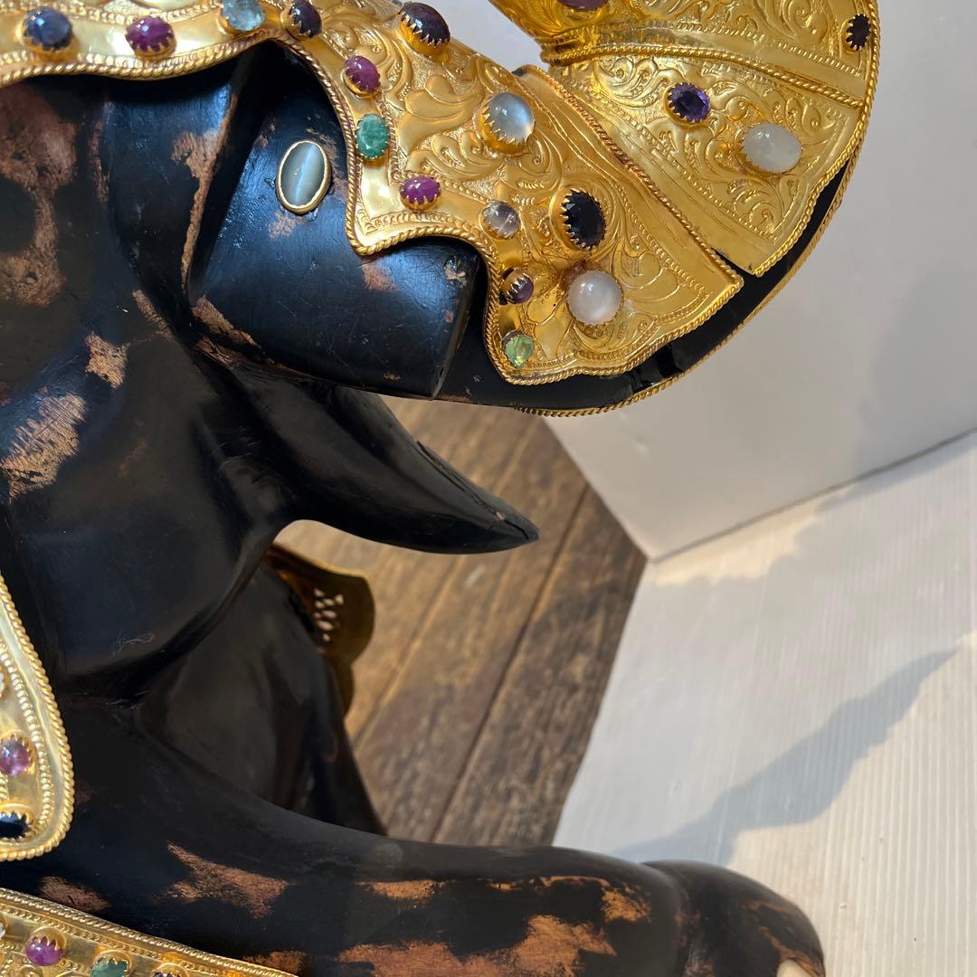 鑑定書あり　希少　中国美術 木彫 宝石飾 特大 象 置物 飾り物 インテリア