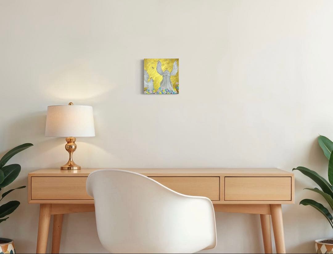 開運絵画　守護天使様　龍神様　花の舞　天界の花　インフィニティ　金箔