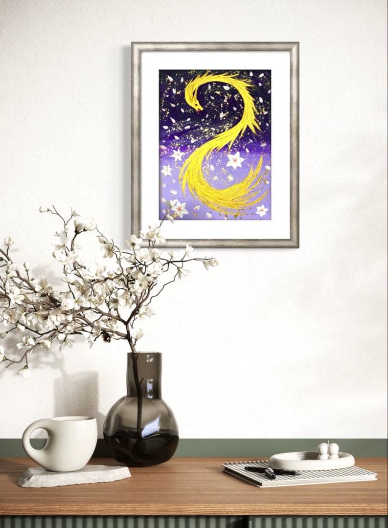 開運絵画　守護天使様　龍神様　花の舞　天界の花　インフィニティ　金箔