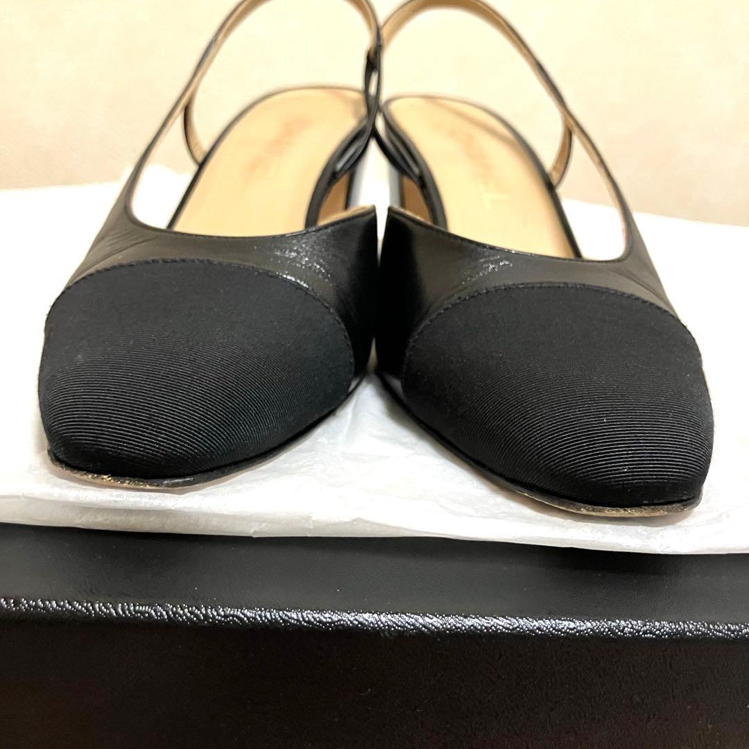 【美品】CHANEL シャネル スリングバック シューズ 38.5 ブラック