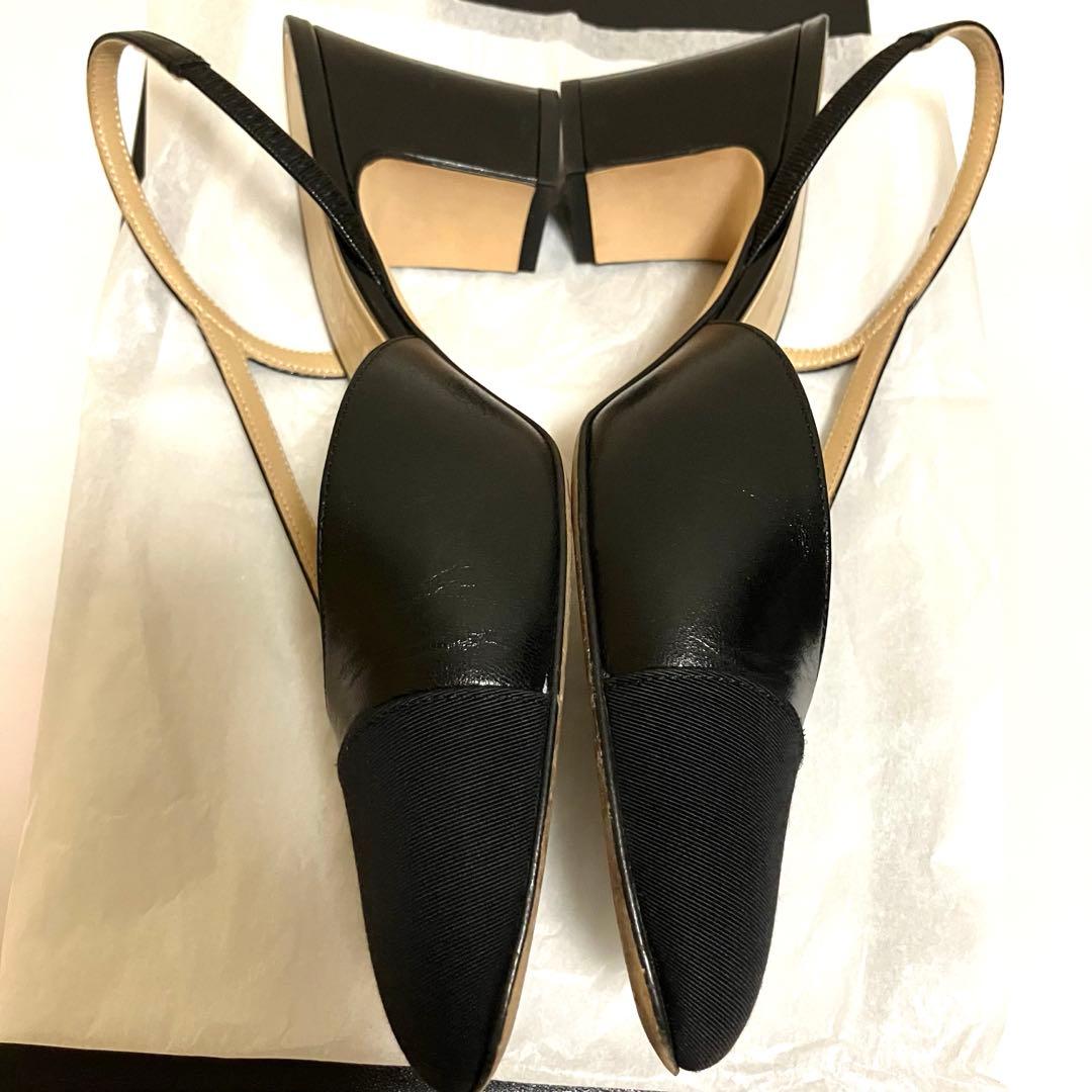 【美品】CHANEL シャネル スリングバック シューズ 38.5 ブラック