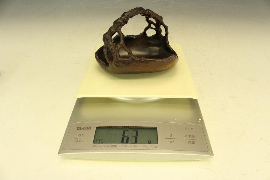 紫檀 刻 手付 皿 文房四宝 卓上飾 高7.8cm(HA490)
