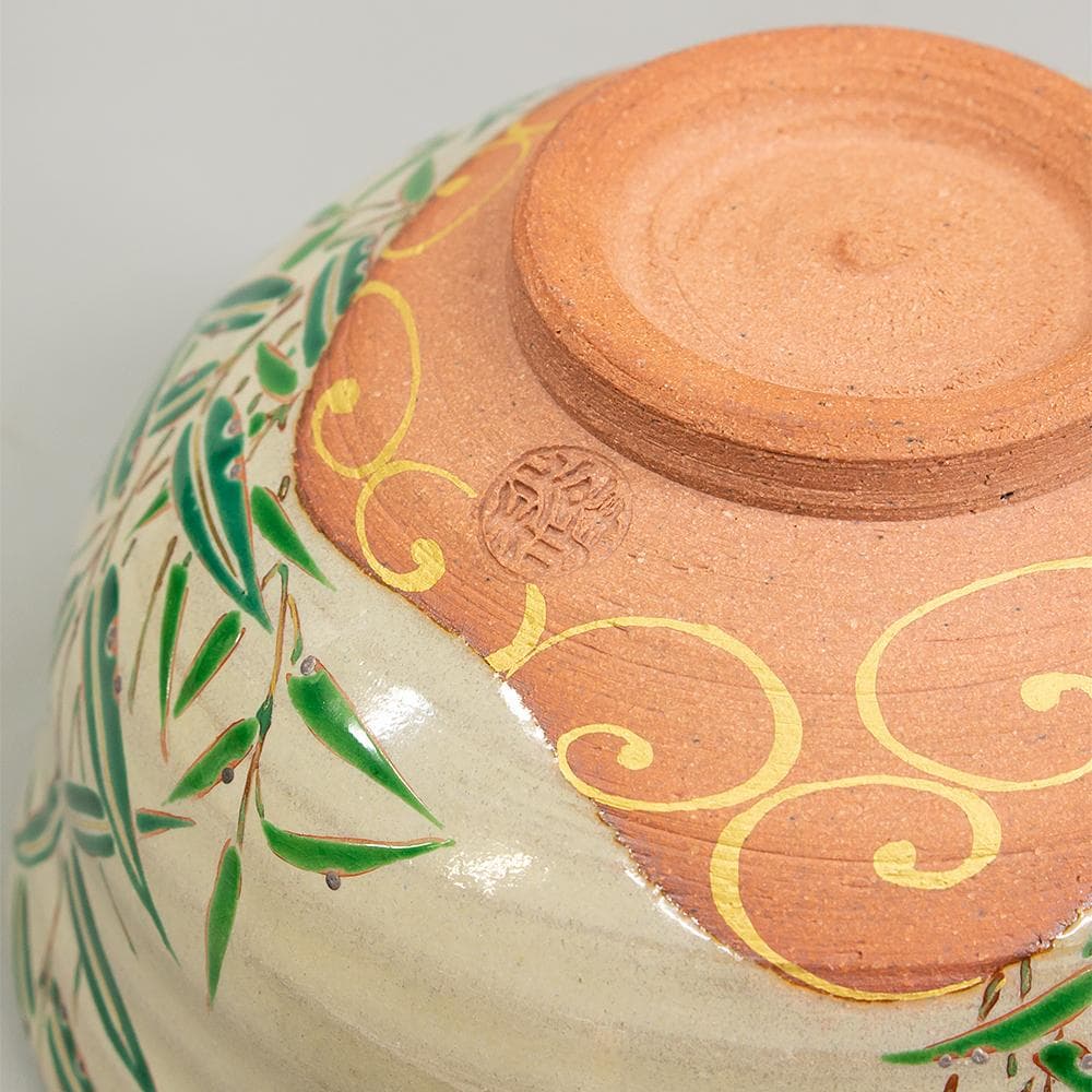 京焼 平安 中村秋峰 茶碗 光琳水露笹絵 美品 共箱 茶道具 抹茶碗 平茶碗