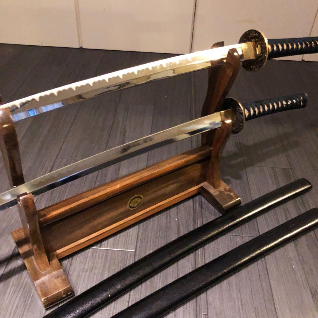 高級模造刀　居合刀　 美術刀剣　太刀　脇差　大小セット　緑拵え