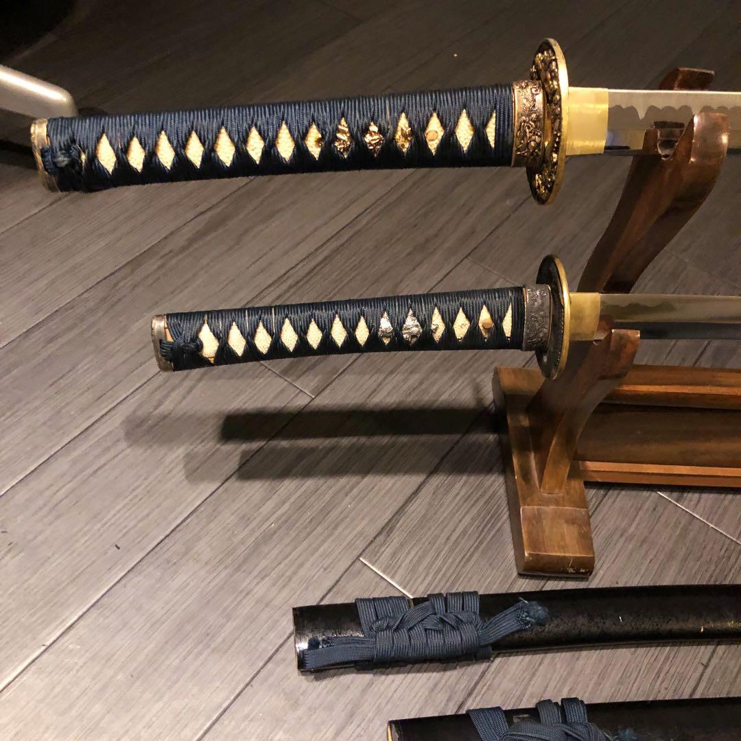 高級模造刀　居合刀　 美術刀剣　太刀　脇差　大小セット　緑拵え