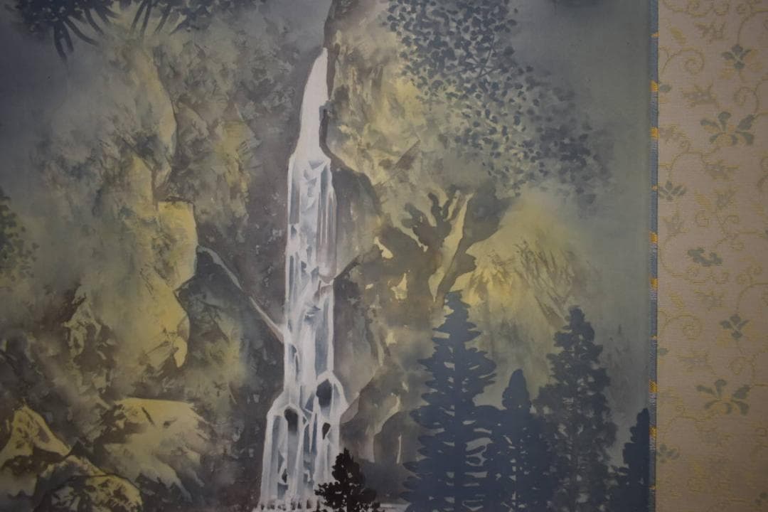 真作/善次郎/青緑山水図/塔山水図/桐共太巻二重箱付/布袋屋掛軸HI-934