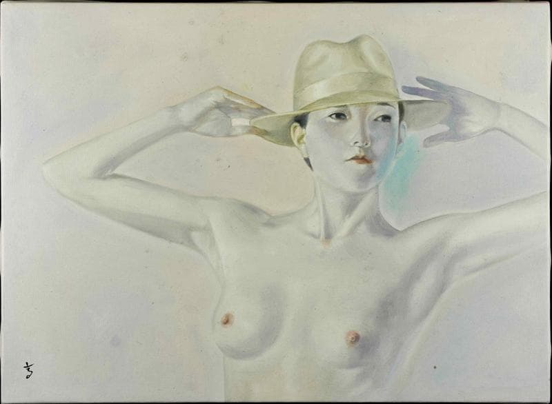 高塚省吾　油彩　肉筆『何処へ』表サイン　裏サイン　P8号　額無　b881