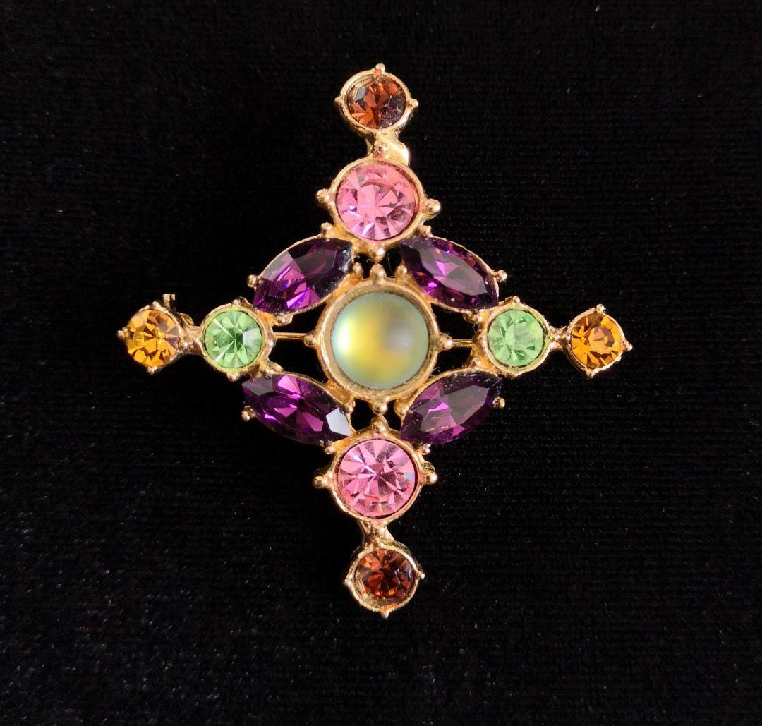 コスチュームジュエリー 宝石カラー コンビネーション ガラス1 ブローチ