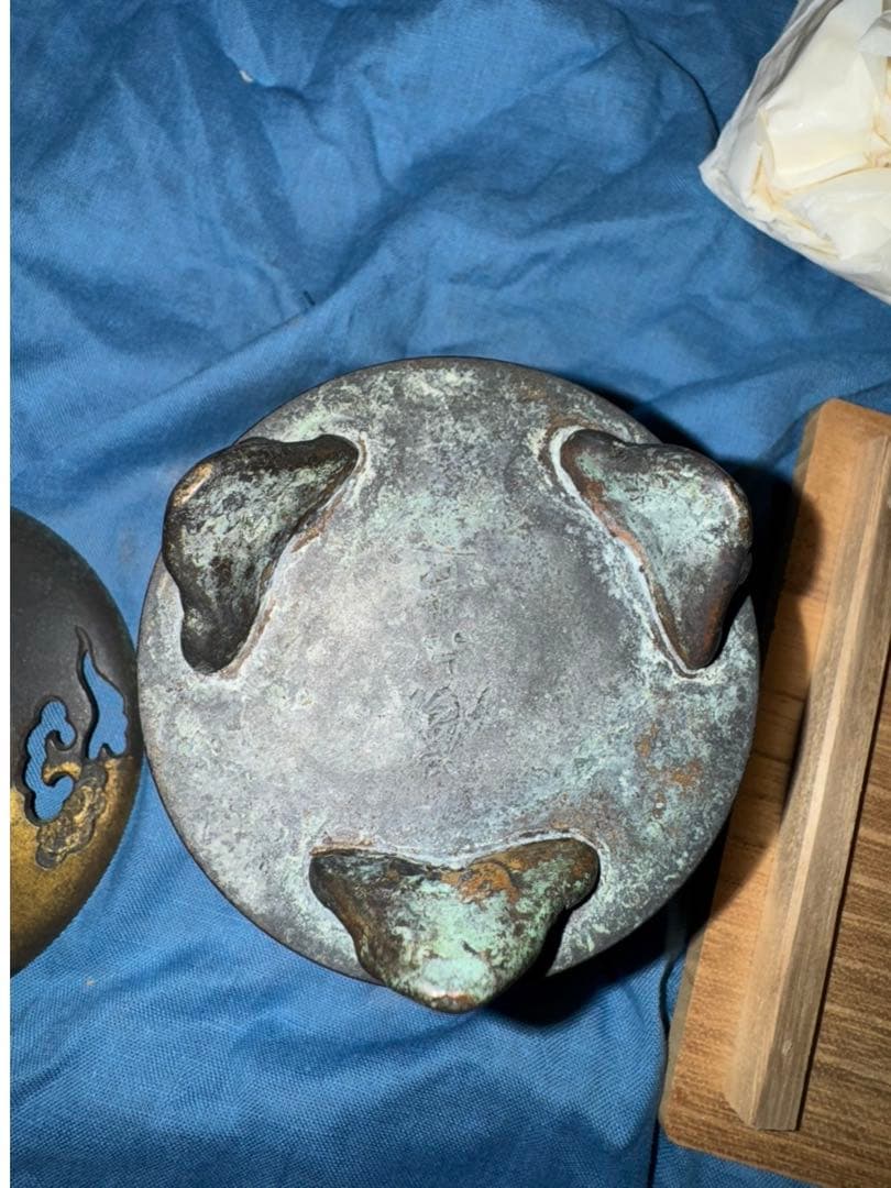 四世 秦 蔵六 造 塗金銅 瑞雲 香炉 共箱 銅製 香道具 茶道具