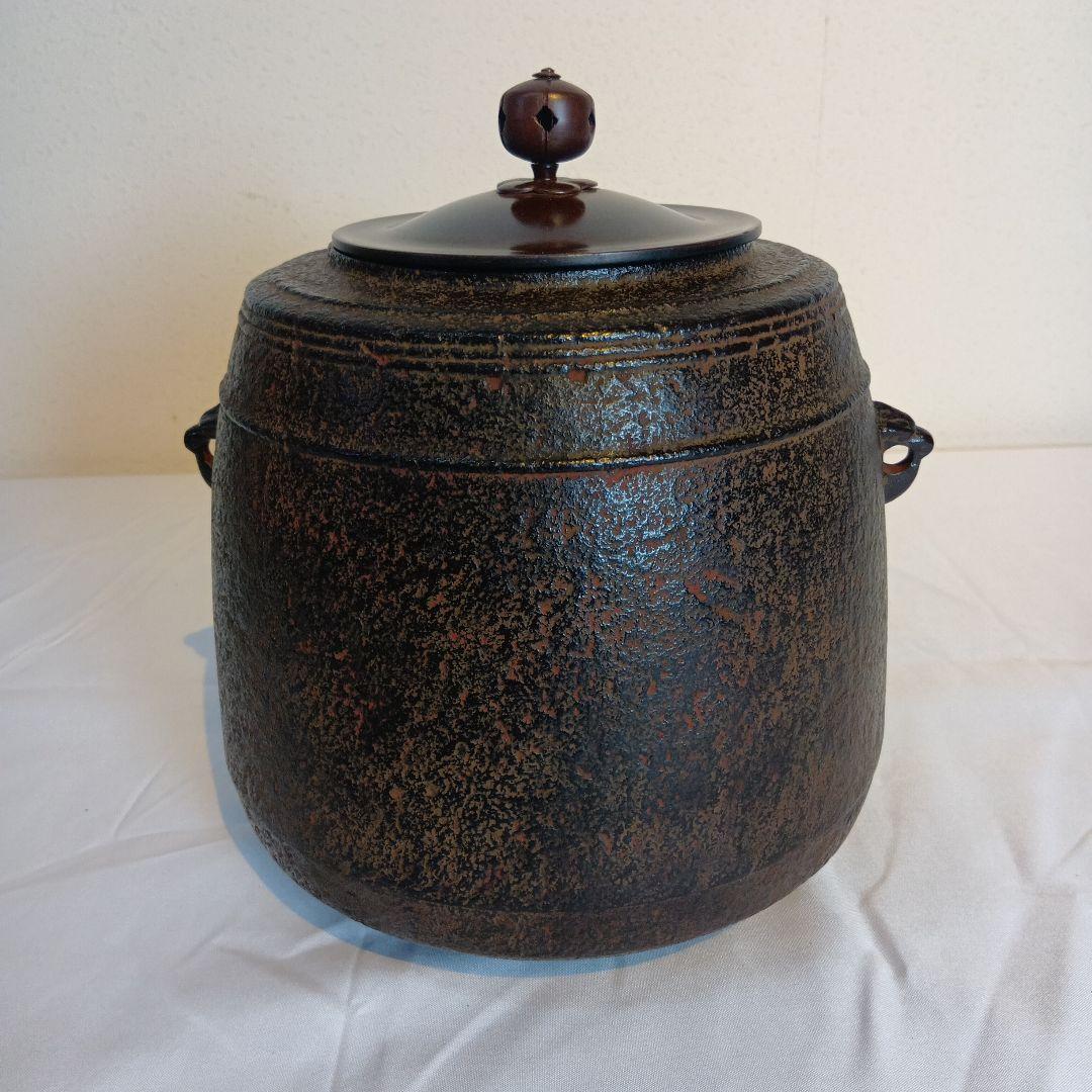 茶道具　南部盛岡(熊谷喜平作)面取風炉　 梵鐘釜、五徳一式　共箱　しおり付