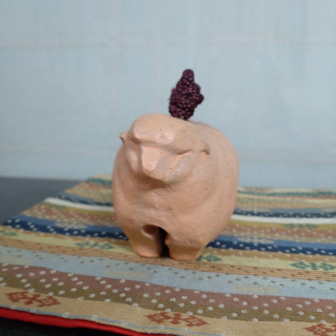 昭和の陶器 羊 土鈴紫色の紐付き