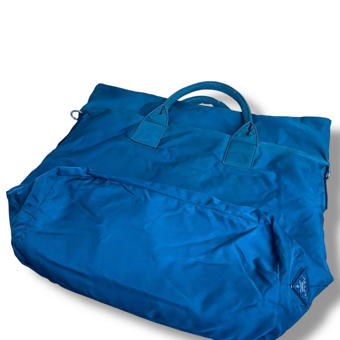 【人気】プラダ リバーシブル トートバッグ ナイロン ネイビー グリーン