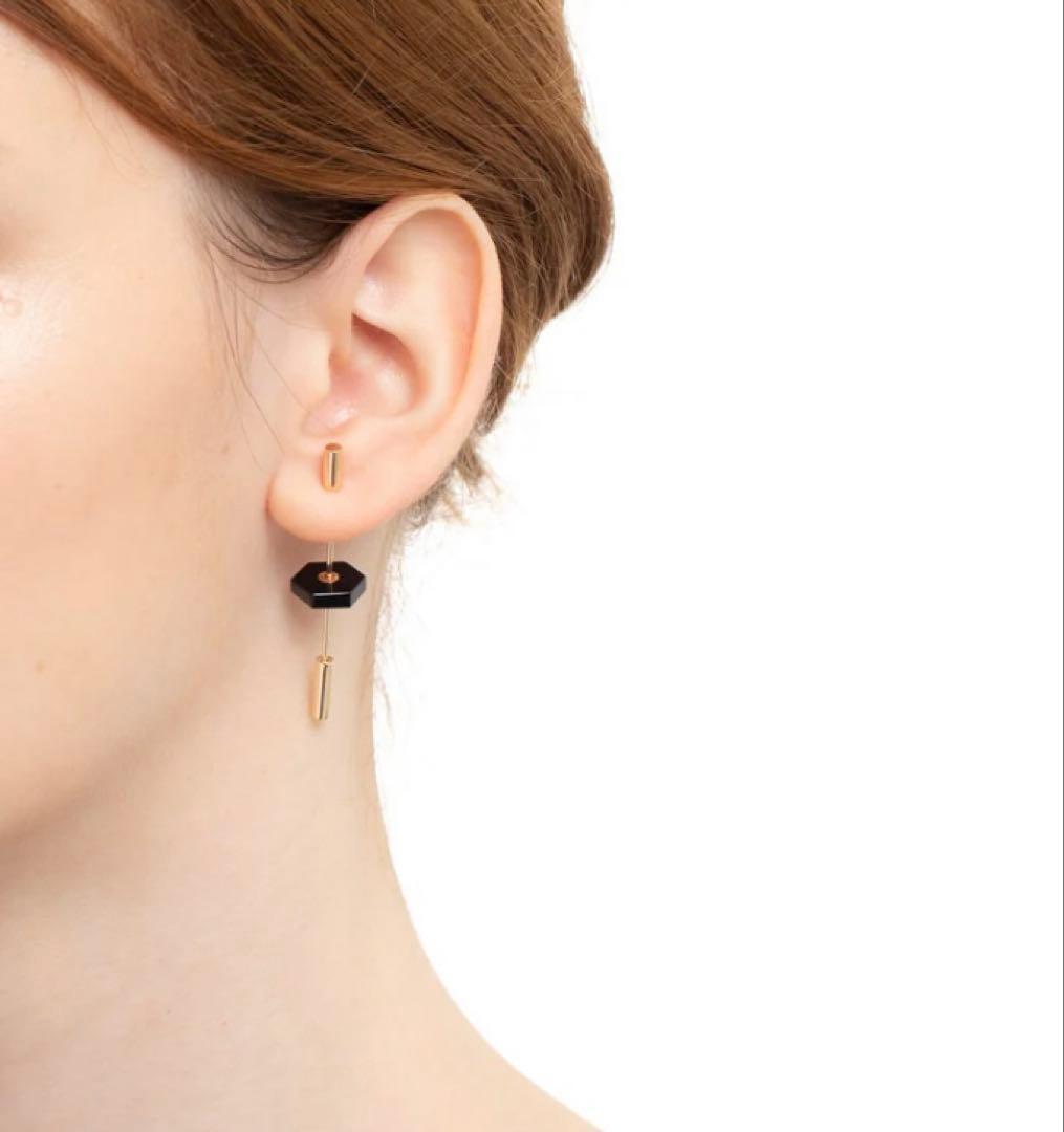 美品　hirotaka ヒロタカ　ショートスピア　ピアス / オニキス　k10