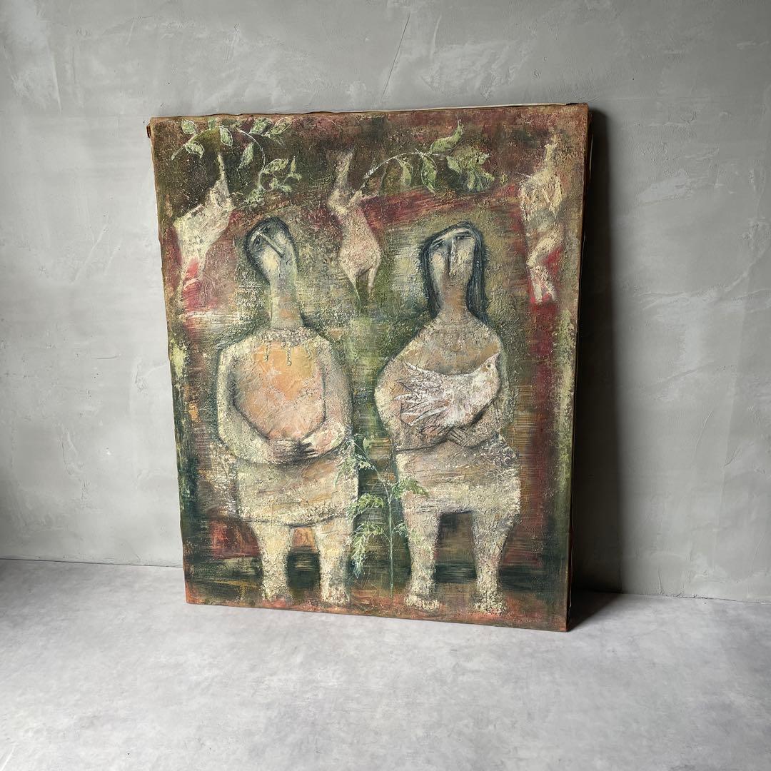 木製フレーム　キャンバス　油彩画　抽象画　人物　ヴィンテージ　画家　作家　手描き