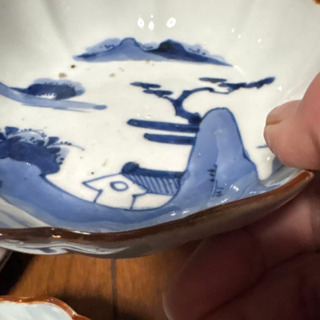 最処古伊万里染付なます皿（鉢）五個セット濃淡の色合い綺麗な山水こだわりの裏印名品