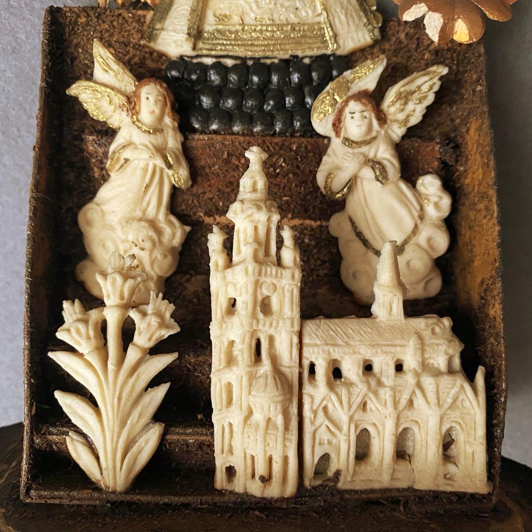 【アンティーク】 ガラスドーム 黒マリア 聖母子像 グローブドマリエ