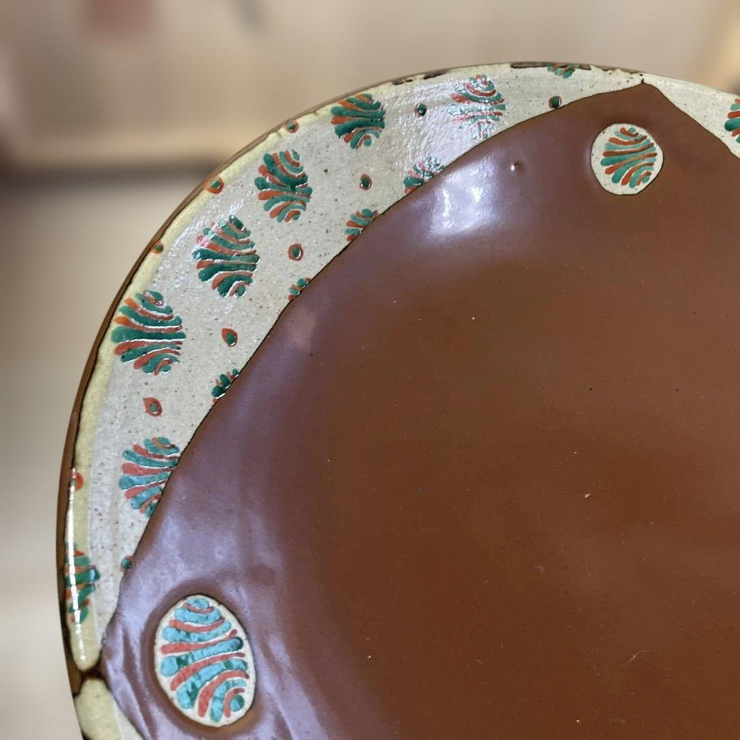 優品大作！！濱田友緒　柿釉赤絵大皿　共箱