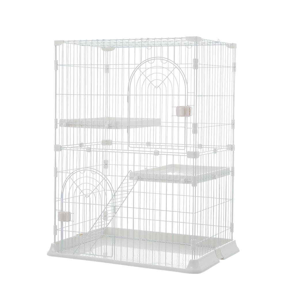 【ホワイト】猫ケージ キャットケージ 2段 猫ゲージ 多段 脱走防止ペットケージ