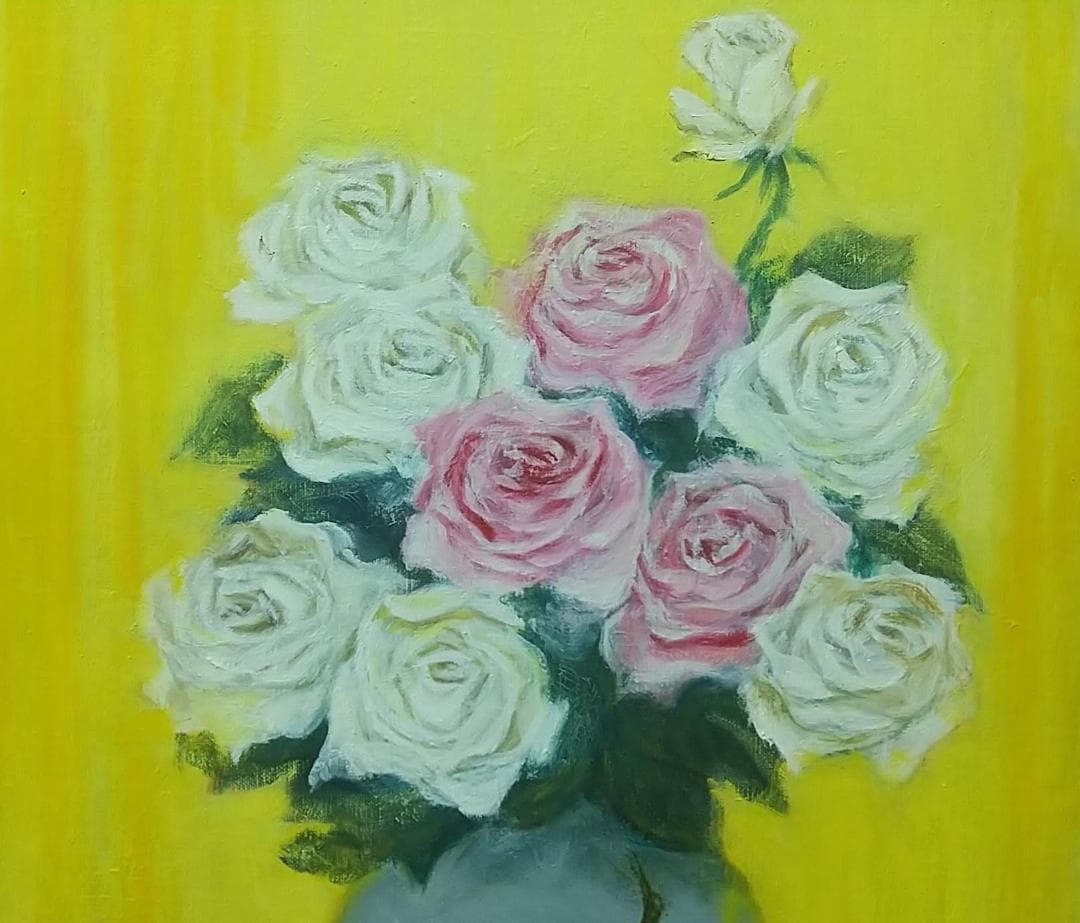 F8 「薔薇」A 油絵 油彩画 絵画 アート 静物