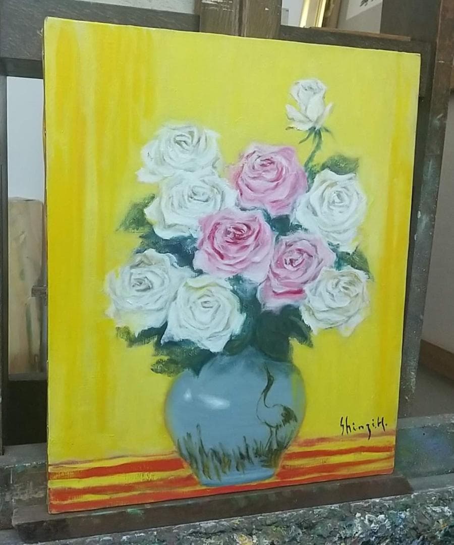 F8 「薔薇」A 油絵 油彩画 絵画 アート 静物