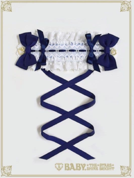 BABY,THE STARS ヘッドドレス サックス×オフ白レース×紺リボン