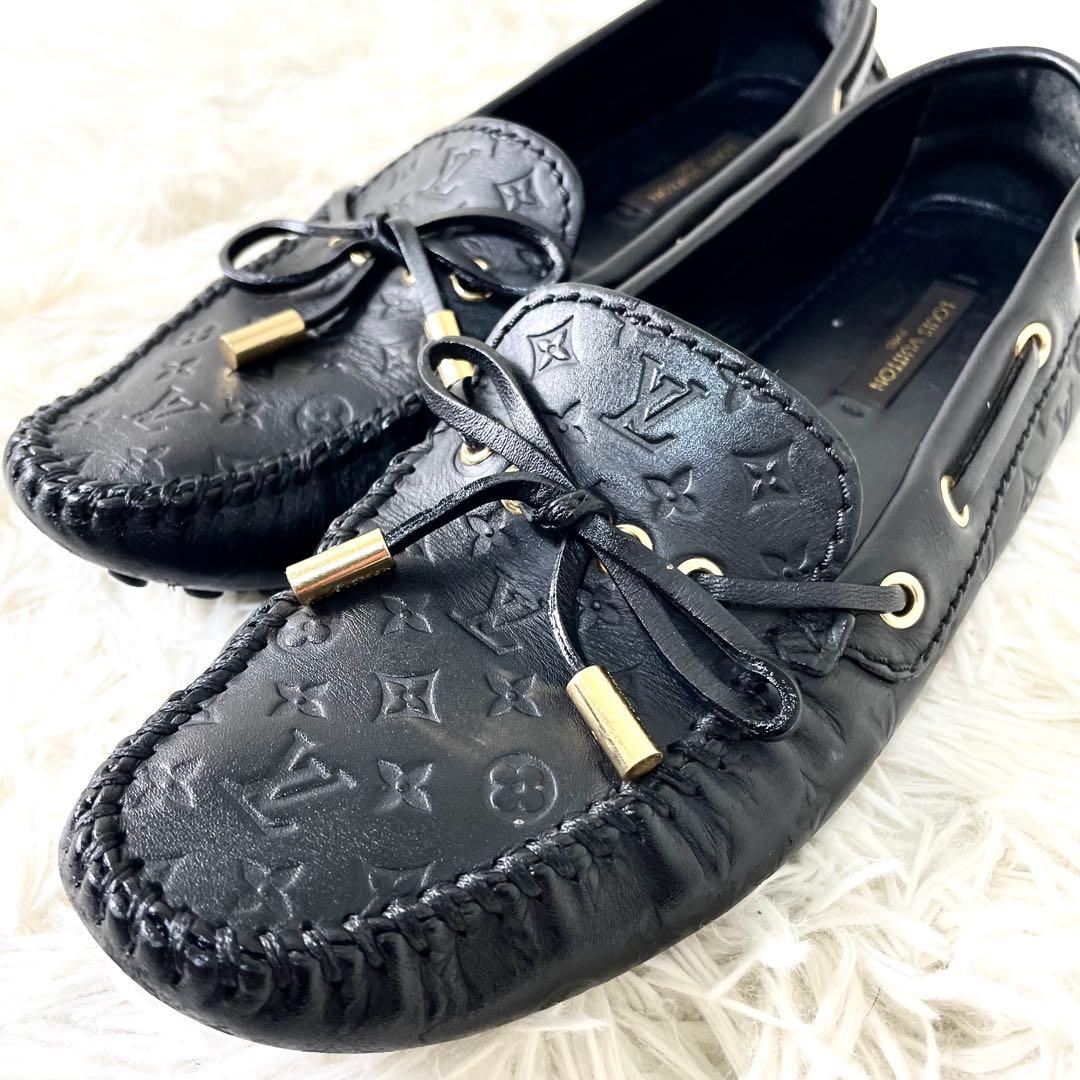 ルイヴィトン　ローファー　革靴　フラットシューズ　ブラック　黒　レザー