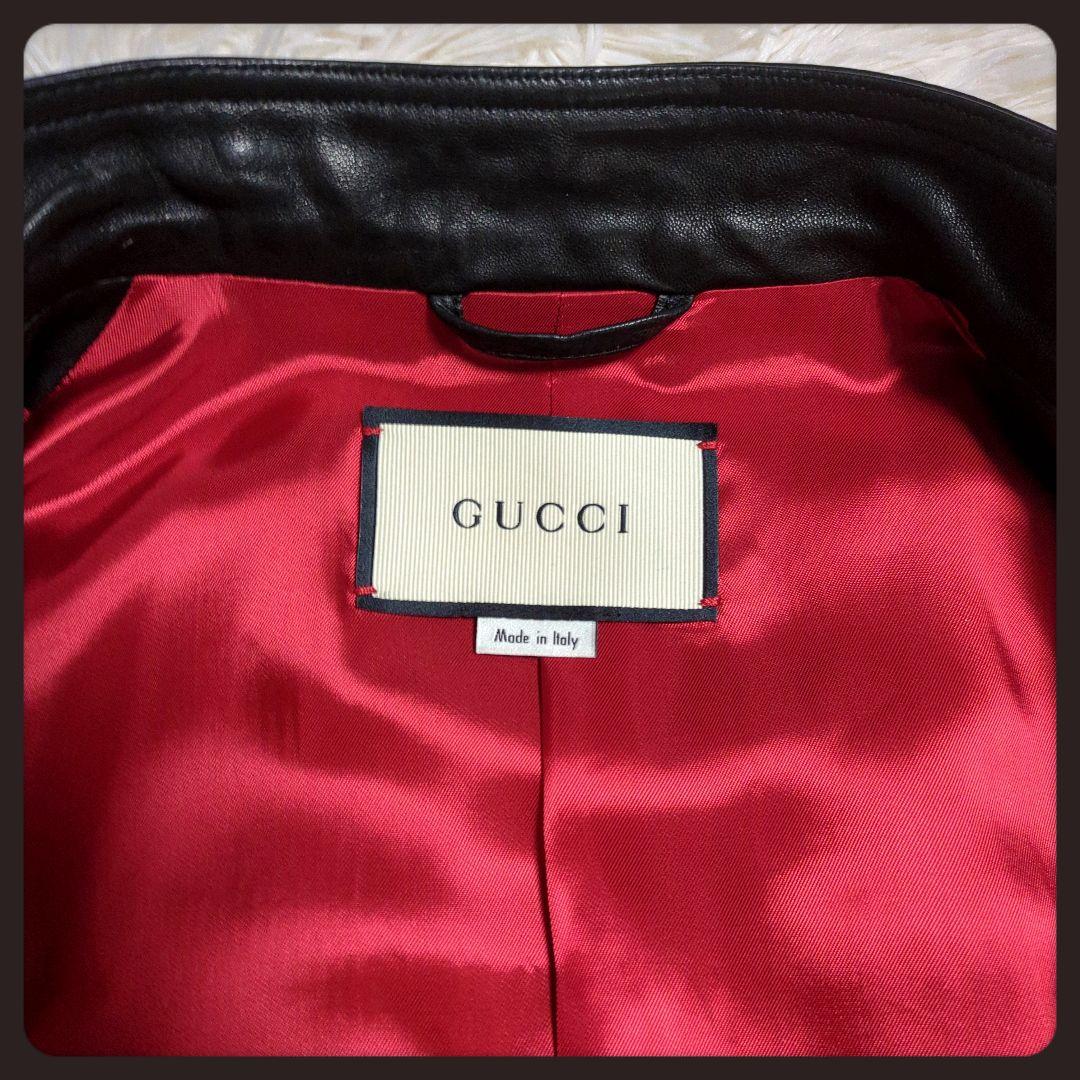 【入手困難・美品】グッチ☆レザージャケット ラムレザー LL ブラック×レッド