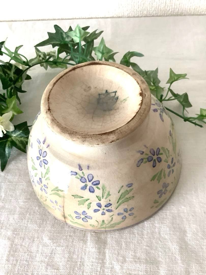 フランスアンティーク　クレイユモントロー　青い小花　カフェオレボウル