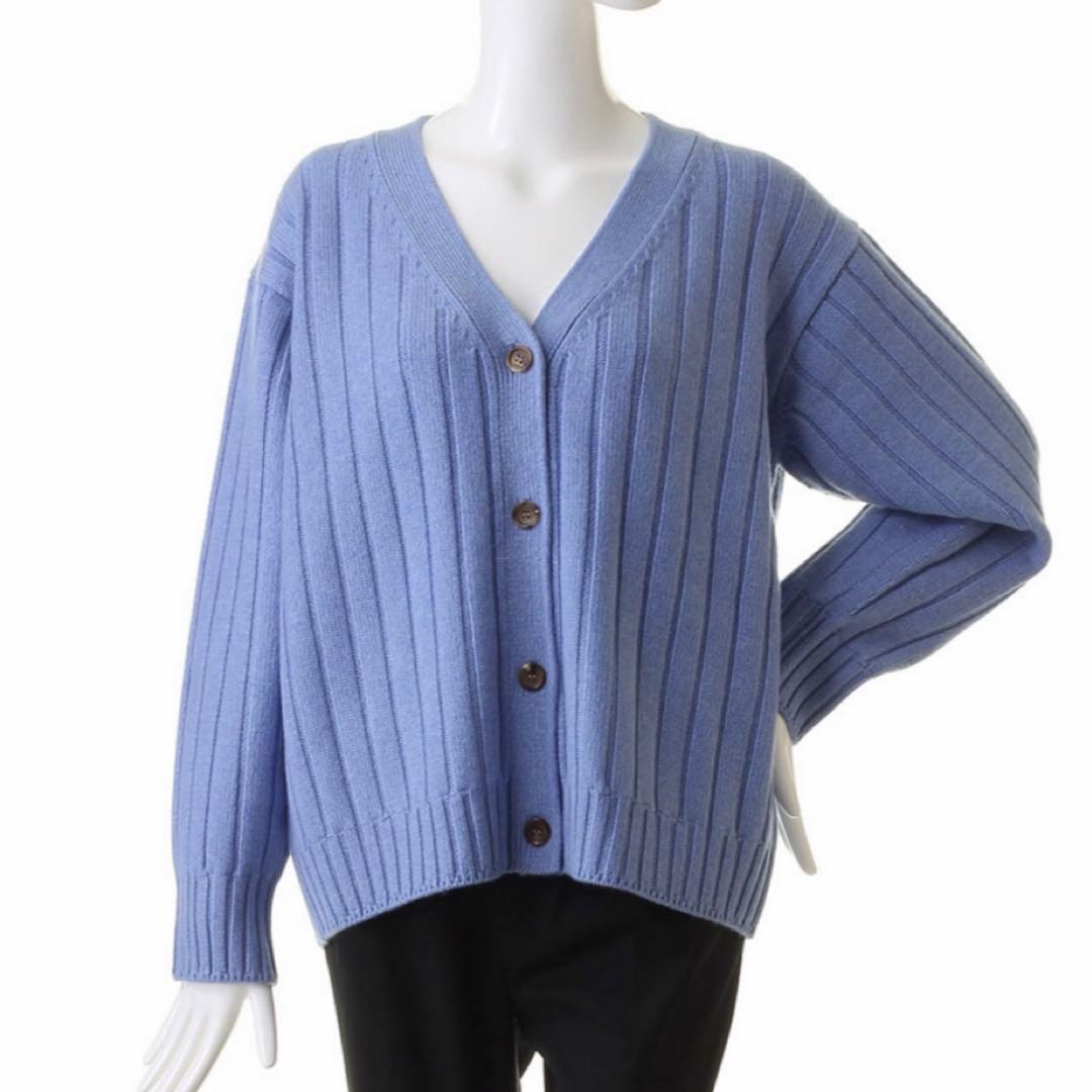 ebure ローゲージカシミア Vネックワイドリブニットカーディガン 白