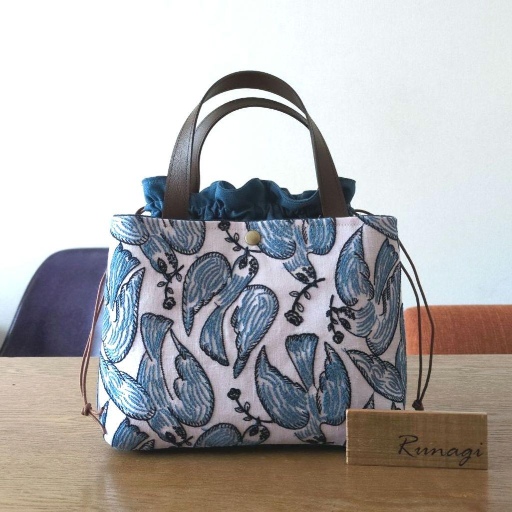 【1565】あおりポケットの巾着バッグ＊ミナペルホネン