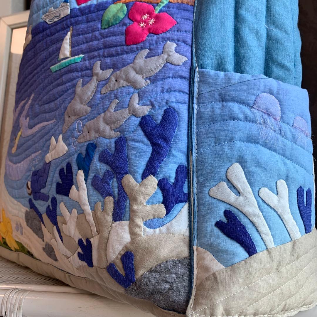 ハワイアンキルト　バッグ　タペストリー　フラガール 鳥　ハワイ　オーダー