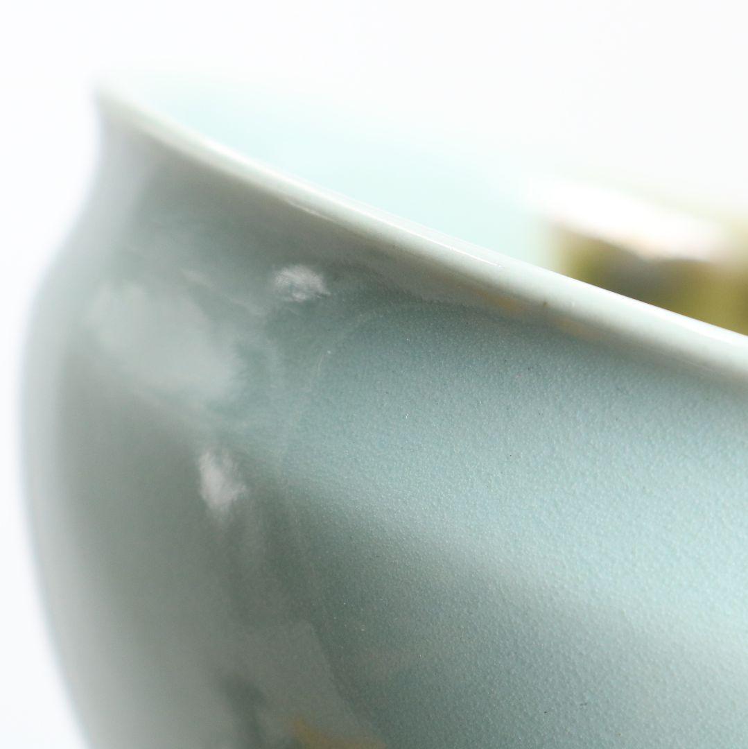 帝室技芸員 初代 諏訪蘇山作 飛青磁天目茶碗 辰砂 茶道具 共箱　M832　DD