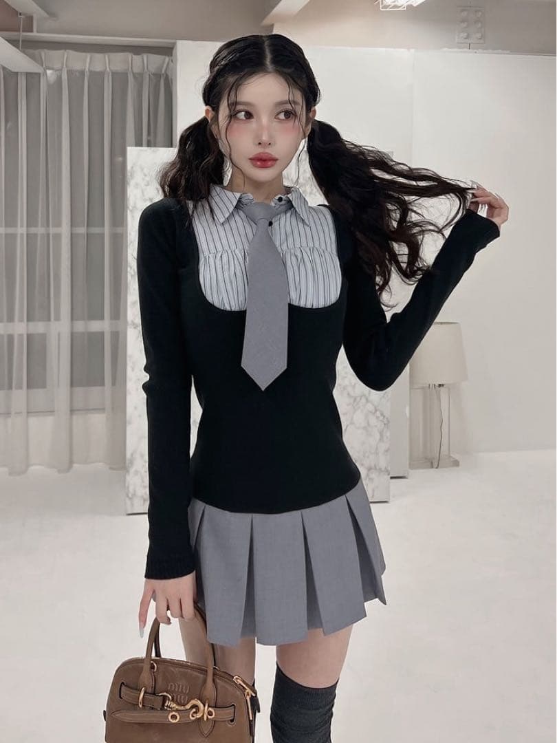 darich シャツドッキングニットミニワンピース ブラック ダーリッチ フリー