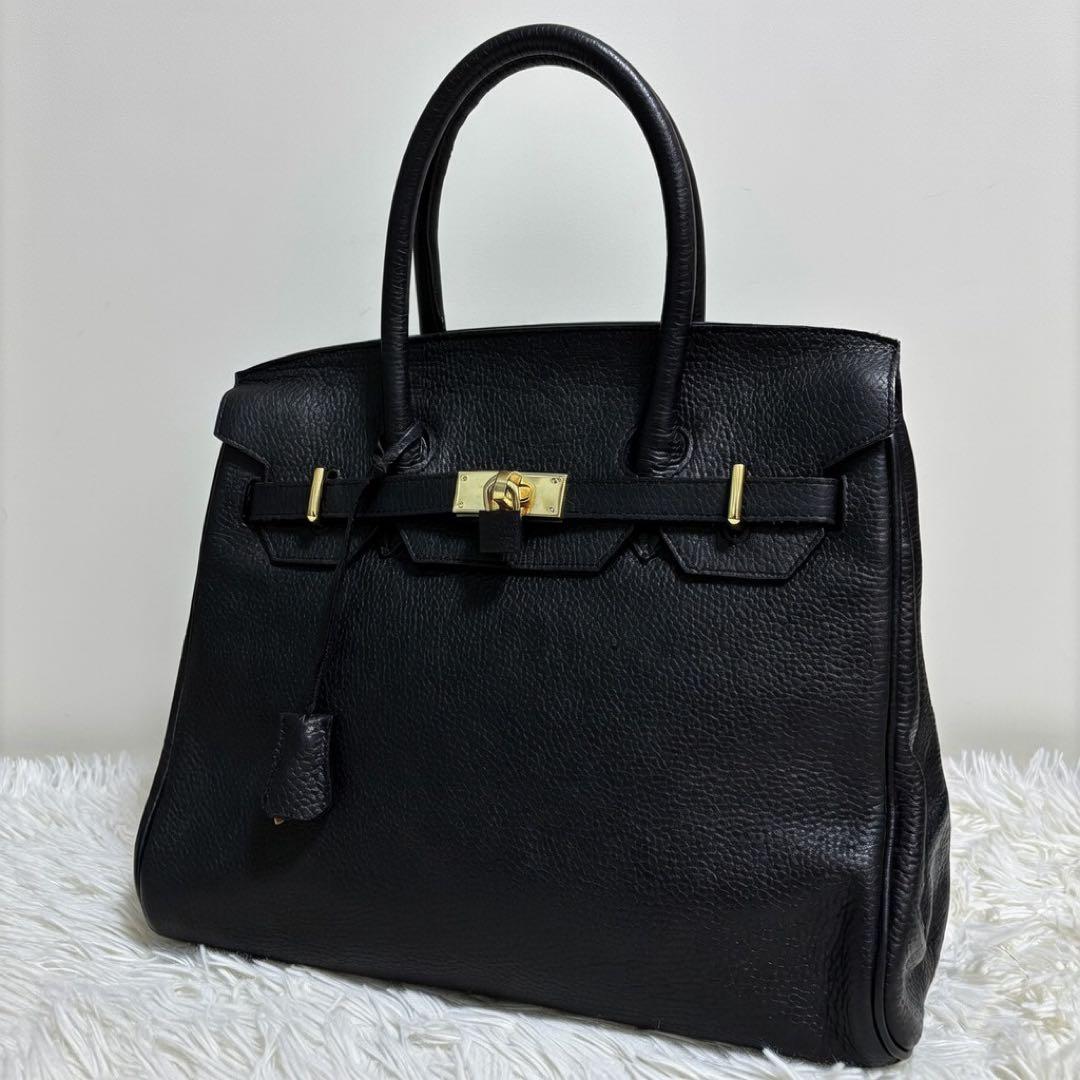✨️希少 トップハンドル ハンドバッグ シボ革 レザー 南京錠 カデナ ブラック
