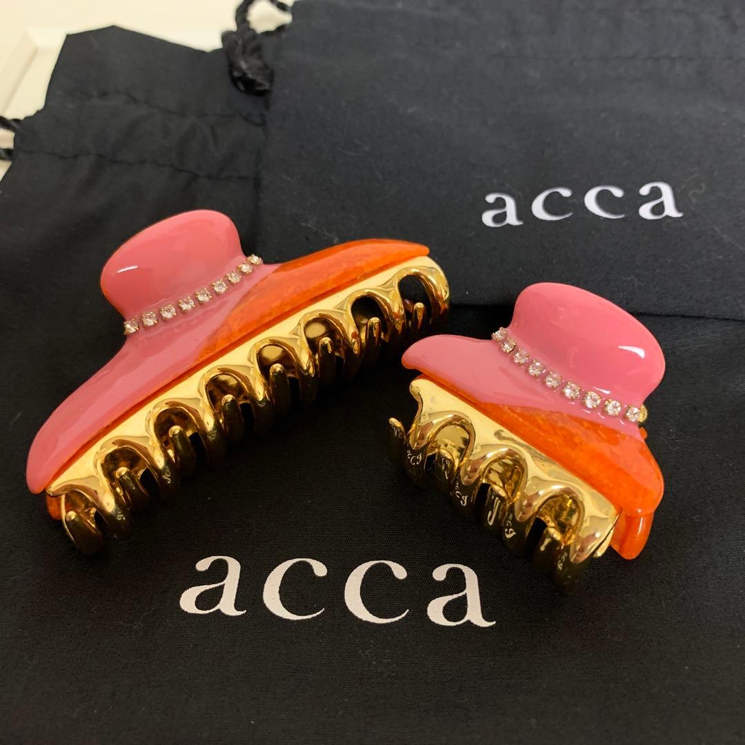 ⭐︎新品未使用⭐︎ accaヘアクリップセット ラインストーン中小2個オレンジピンク