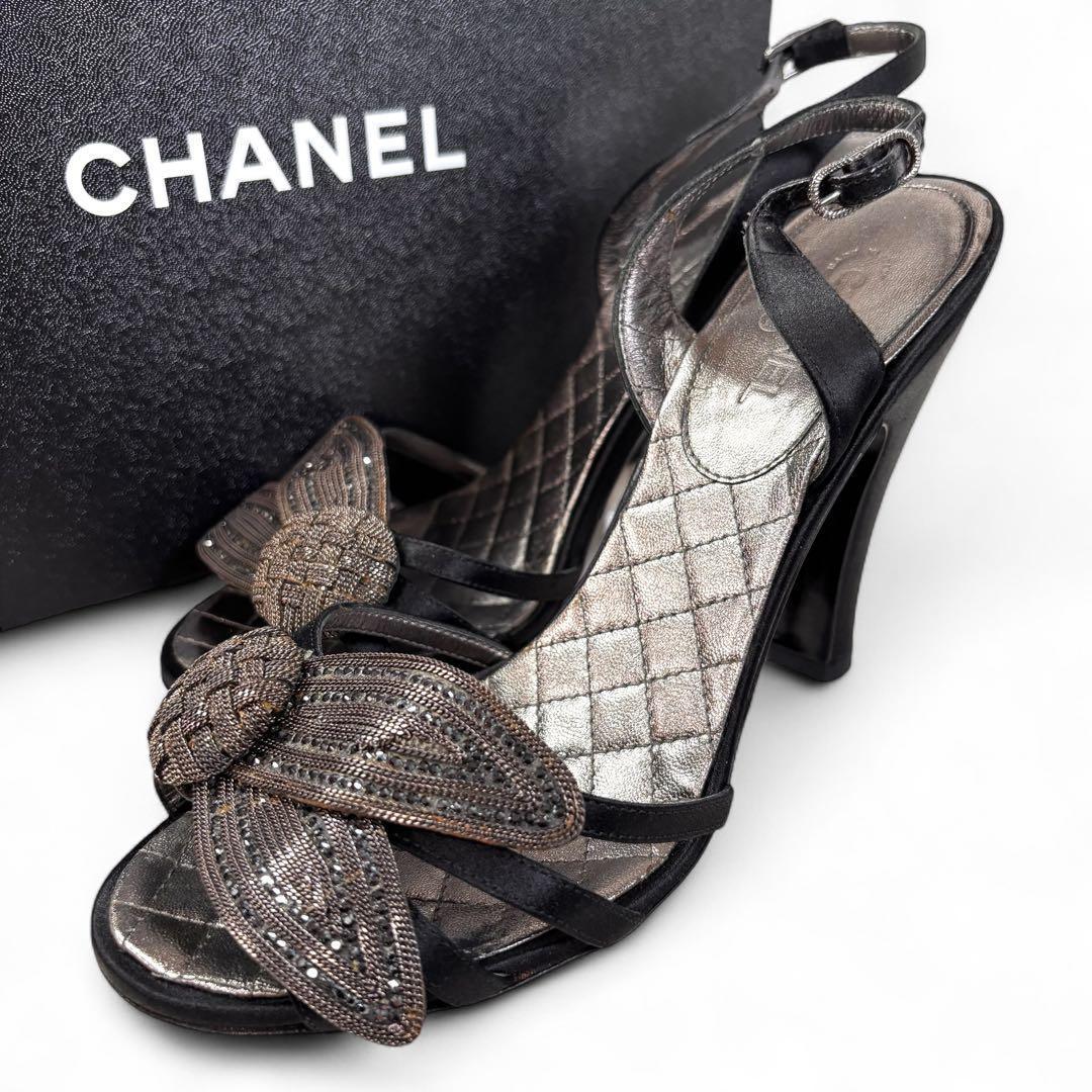 シャネル 37 24 サンダル マトラッセ ココマーク ブラック ビジュー